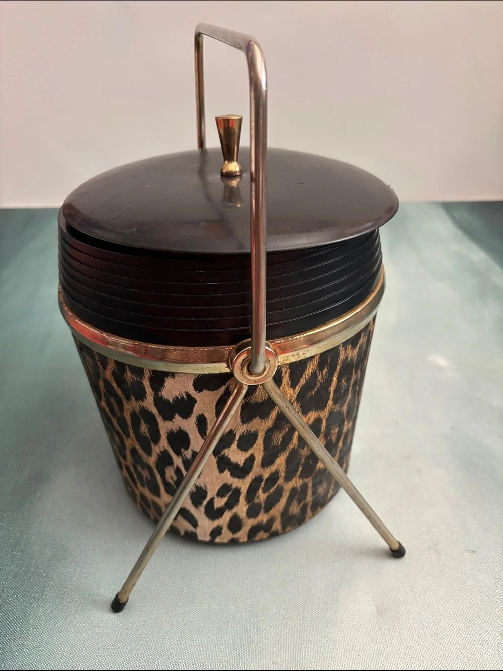 Vintage MCM Leopard Print Ice Bucket with Lid